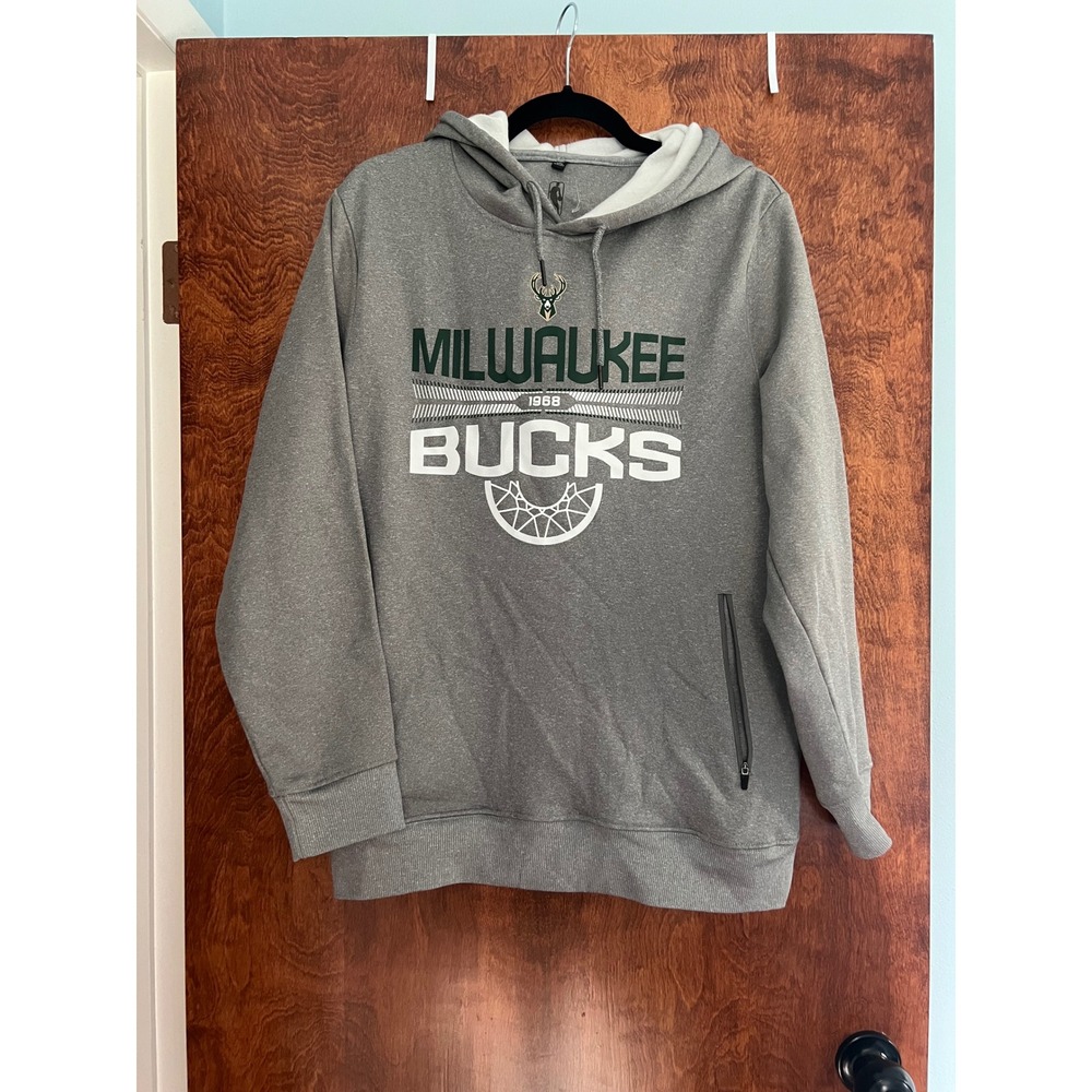 NBA Milwaukee Bucks Hoodie Mens Large Gray NWOT Basketball Sweatshirt